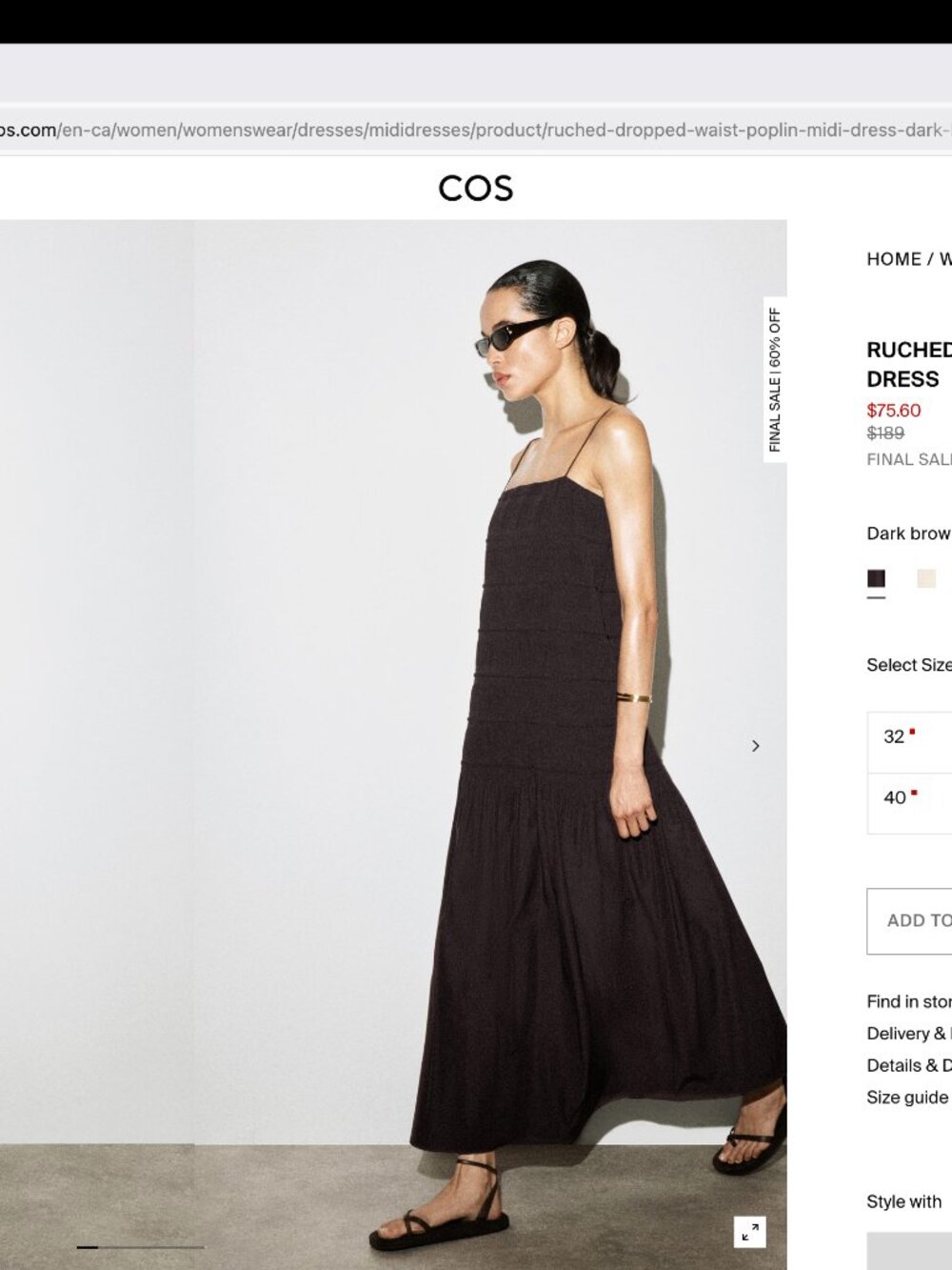 RUCHED DROPPED-WAIST POPLIN MIDI DRESS